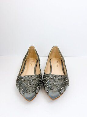 Size 8 Gray Rhinestone Studded Flats Embellished Pointed Toe Dressy Flats XYD